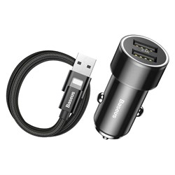 Автомобильное зарядное устройство Baseus Small Screw Dual-USB 3.4A + кабель Lightning (TZXLD-A01)